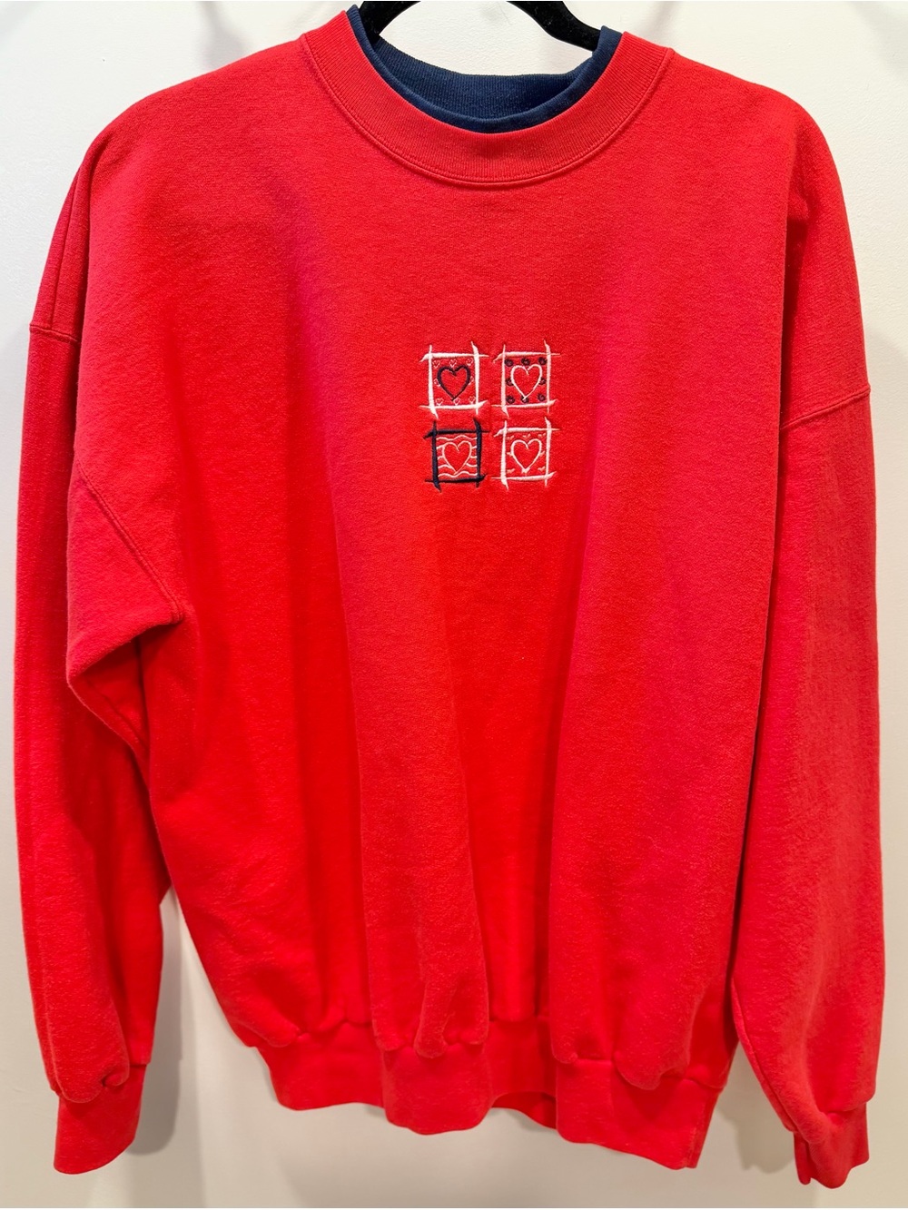 VINTAGE 90s MC Sportswear Embroidered Hearts Mockneck Crewneck Sweatshirt